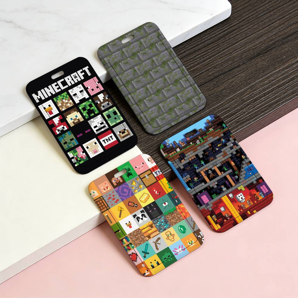 Gaming Console Minecraft - クラシックゲームM-Minecraft-ES透明カードホルダー従業員用プラスチック製スライドカバーランヤードワークビジネスIDバッグバス