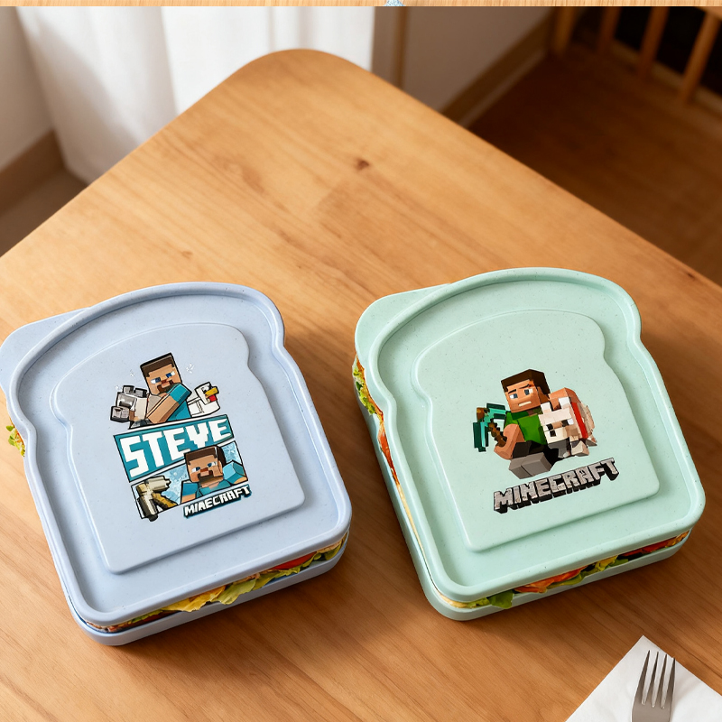 Gaming Console Minecraft - ゲームテーマプリントサンドイッチ容器トースト型ポータブルMinecraft風ランチボックスファッション弁当箱蓋付きランチケースホームギフト