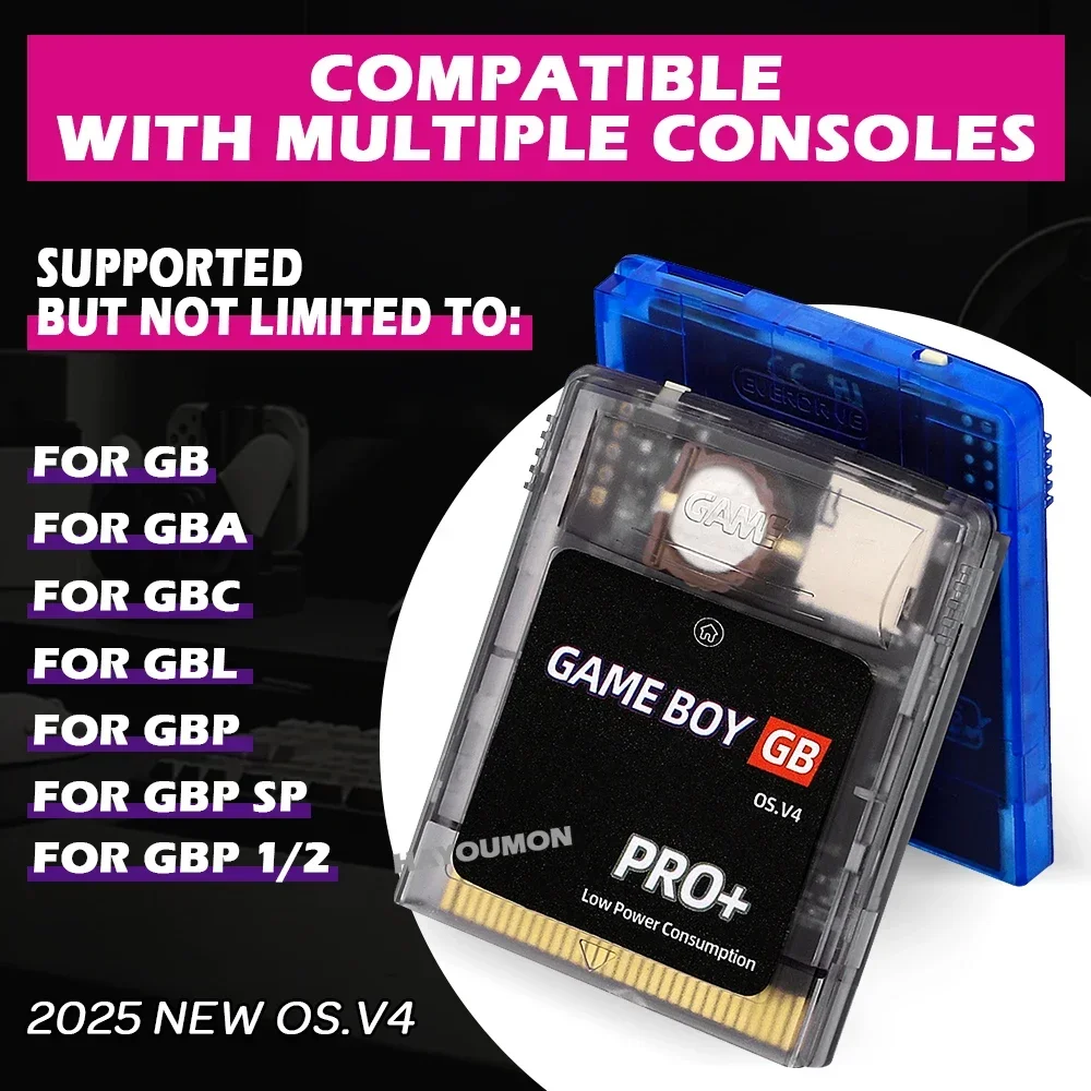 Gaming Console Os - GB、GBC、GBAゲーム機用ゲームアクセサリー、GB PRO+ゲームカード、ゲームボーイカードOS.V4 2000 in 1、8GB TFカード、ゲームボックス付き