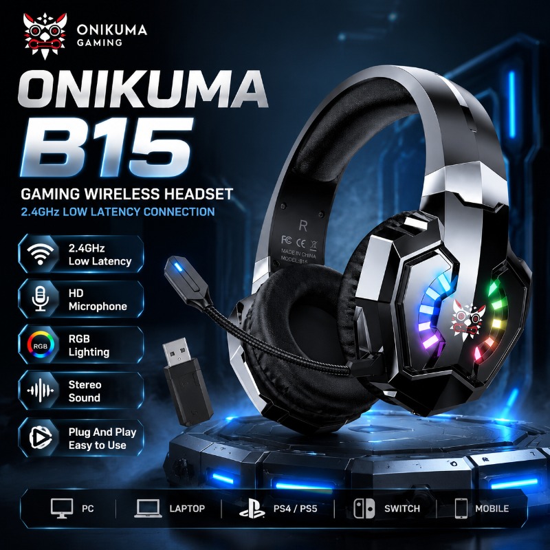 Gaming Console In Amazon - ONIKUMA B15 ゲーミングヘッドセットワイヤレス 2.4GHz RGB ヘッドフォン