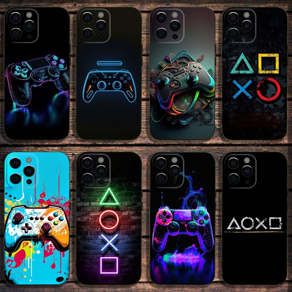 Gaming Console Connect With Phone - ゲームコンソールゲームパッドゲーマープレイ電話ケース iPhone 16、15、14、13、12、11、プロ、X、XS、マックス、XR、プラス、ミニソフトブラックカバー