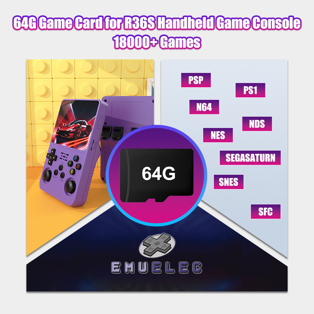 Gaming Console R36S - R36SビデオレトロハンドヘルドゲームコンソールEmuELEC 4.7 OS内蔵18000+レトロゲーム（PS1/PSP/N64/SS/SNES対応）用64GBゲームTFカード