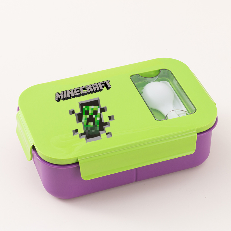 Gaming Console Minecraft - ゲームテーマランチボックス Minecrafted プリントポータブル弁当箱電子レンジ加熱可能なランチボックスピクニックボックス学生食品容器