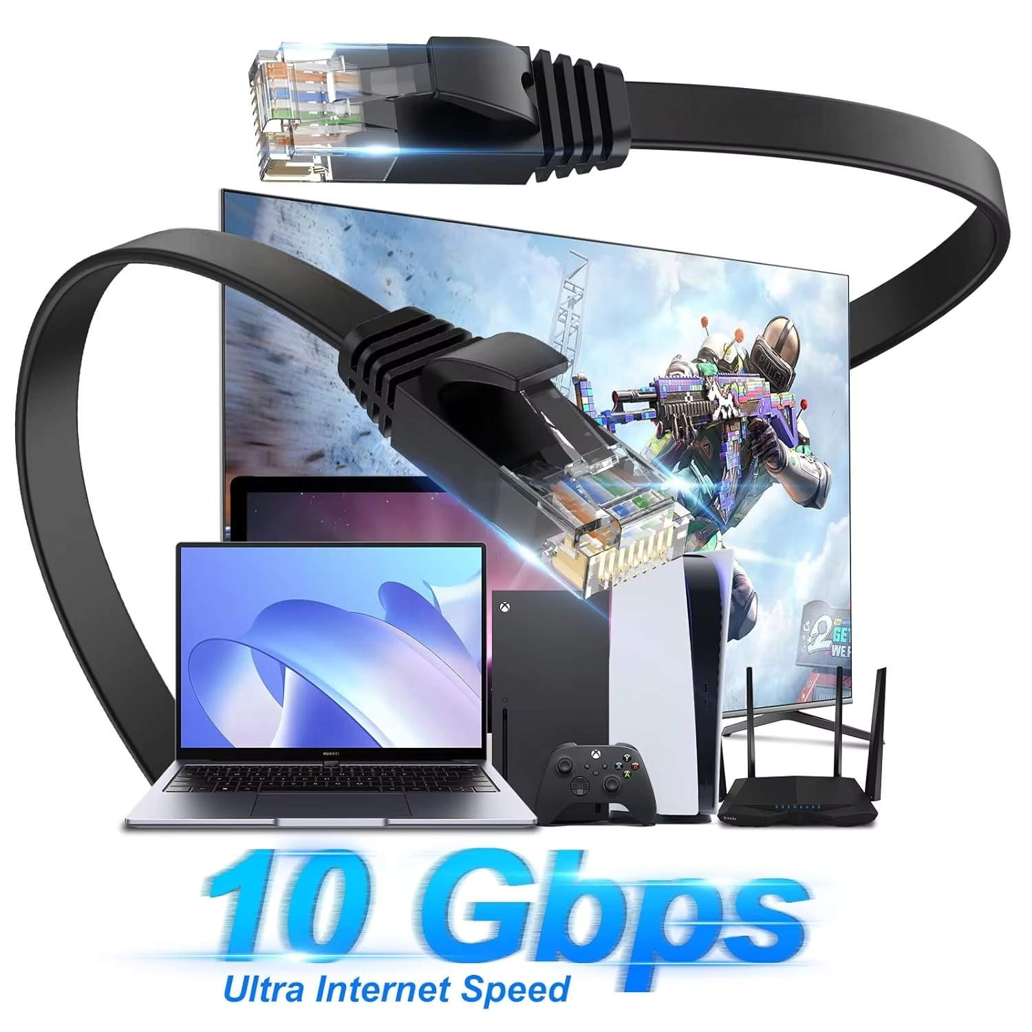 Cat 6 イーサネット フラット ケーブル、屋外および屋内 - Lan Cable Gaming のレビューと価格