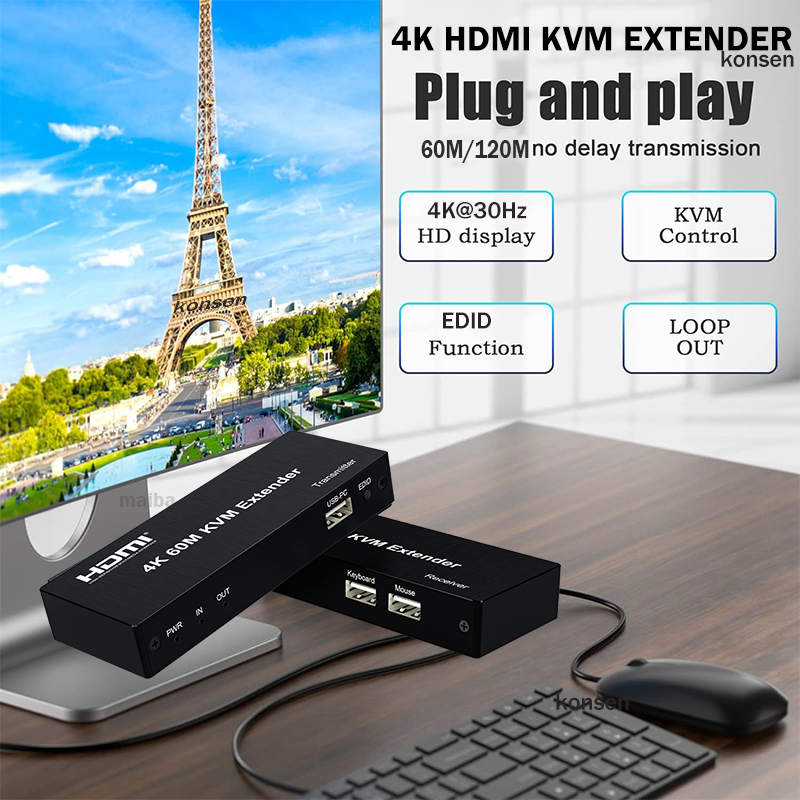 4K 120M HDMI KVM エクステンダー 60M o - Lan Cable Gaming のレビューと価格